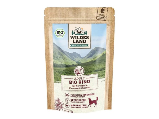 [90236537 1348517] Wildes Land Nassfutter Rind mit Kartoffeln, Karotten &amp; Zucchini 125 g