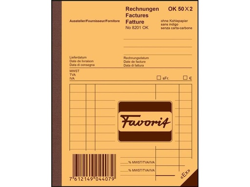 [90040412 1211624] Favorit Durchschreibeblock 113 x 144 mm Rechnungen, 50 x 2 Blatt