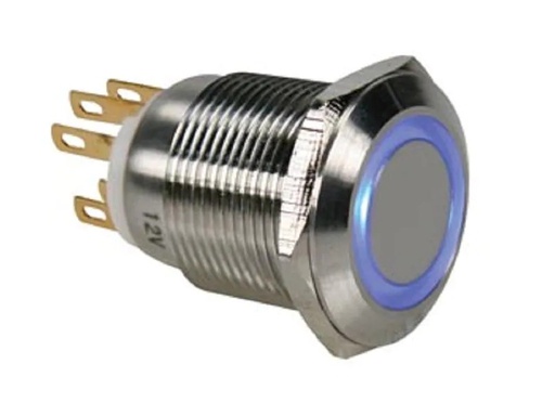 [90237362 1351678] Velleman Drucktaster Edelstahl 19 mm mit blauer Ringbeleuchtung