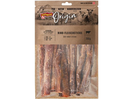 [90237503 1384226] DeliBest Kausnack Origin Rind-Fleischsticks 200 g, Schweizer Fleisch