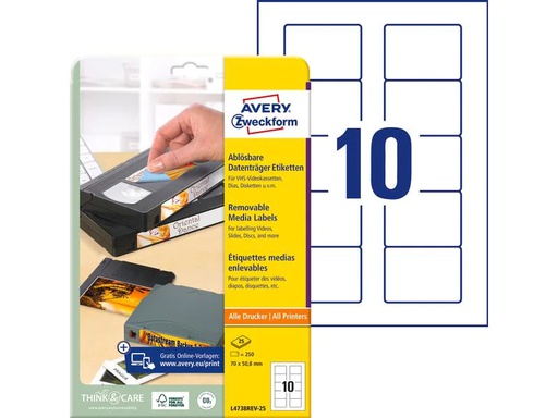 [90004044 926324] Avery Zweckform Disketten-Etiketten L4738REV-25 70 x 50.8 mm
