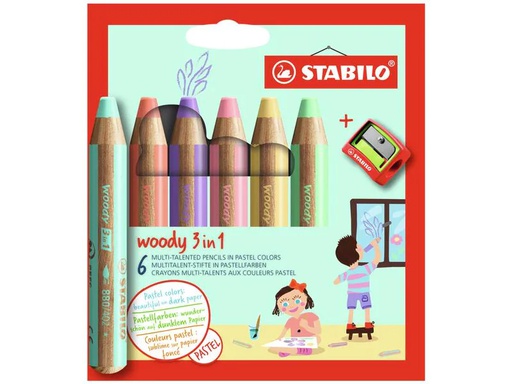 [90238333 1353114] STABILO Farbstifte Woody 3in1 Pastell 6er Etui