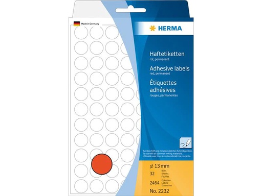 [90040954 1136297] HERMA Vielzweck-Etiketten 2232 Ø 13 mm, 32 Blatt, Rot