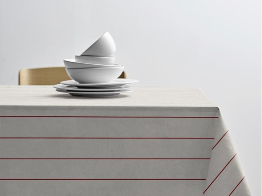 [90242940 1415019] Södahl Tischdecke Line 140 x 220 cm, Crème/Rot