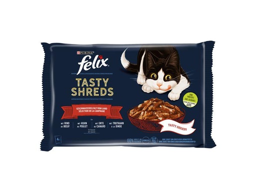 [90243475 1402937] Felix Nassfutter Tasty Shred Original mit Fleisch in Gelee, 4x80g