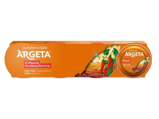[90243594 1419343] Argeta Brotaufstrich Hühnerfleisch pikant 4 x 95 g