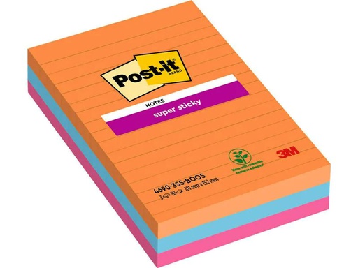 [90245686 1404047] Post-it Notizzettel Post-it Super Sticky Mehrfarbig, Liniert
