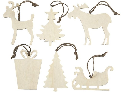 [90245758 1378463] Creativ Company Deko Weihnachtsanhänger aus Sperrholz 7 - 9 cm, 6 Stück