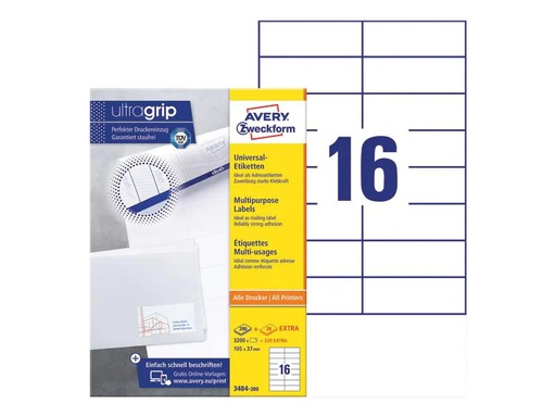 [90246977 1399701] Avery Zweckform Universal-Etiketten 3484 105 x 37 mm, 220 Blatt