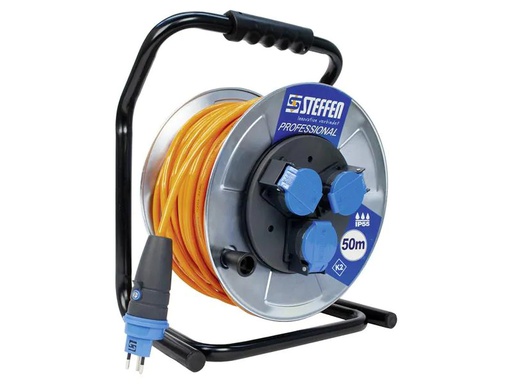 [90246986 1419901] STEFFEN Kabelrolle Professional 50 m 3x T13, IP55, Silber