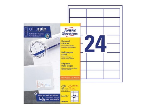 [90247051 1399695] Avery Zweckform Universal-Etiketten 3658 64.6 x 33.8 mm, 220 Blatt