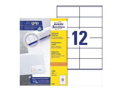 [90247195 1399687] Avery Zweckform Universal-Etiketten 3424 105 x 48 mm, 100 Blatt