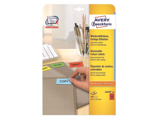 [90247262 1399675] Avery Zweckform Universal-Etiketten non-permanent Rot, 20 Blatt