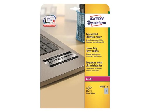 [90247423 1399679] Avery Zweckform Typenschild-Etiketten 210 x 297 mm, 20 Blatt