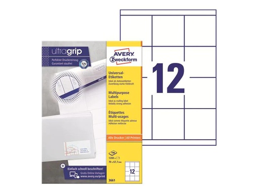 [90247859 1399697] Avery Zweckform Universal-Etiketten 3661 70 x 67.7 mm, 100 Blatt