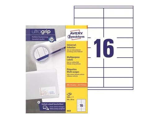 [90247939 1399688] Avery Zweckform Universal-Etiketten 3423 105 x 35 mm, 100 Blatt