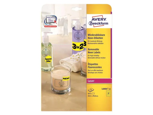 [90247944 1399691] Avery Zweckform Universal-Etiketten Neongelb, 25 Blatt