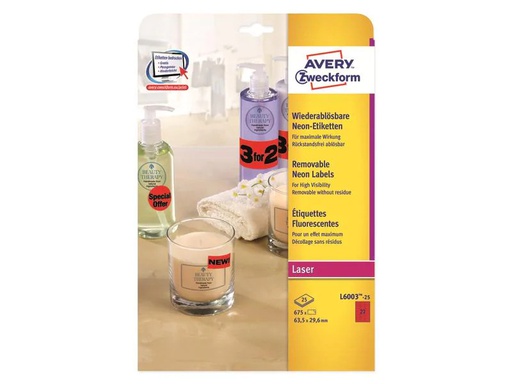 [90247982 1399690] Avery Zweckform Universal-Etiketten Neonrot, 25 Blatt