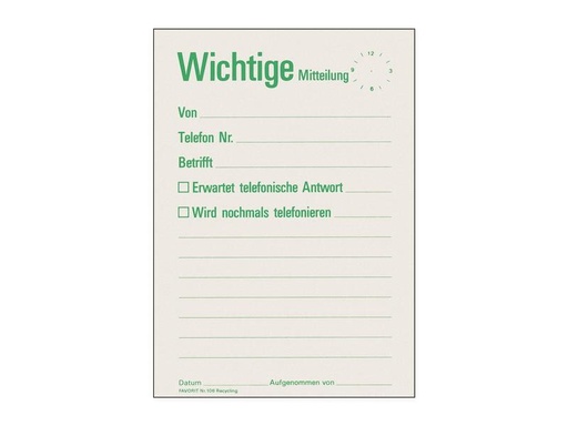 [90248094 1392154] Favorit Durchschreibeblock A6 Wichtige Mitteilung, 60 Blatt