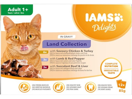 [90248621 1428388] Iams Nassfutter Delights Adult Land Mix 12 x 85g in Sauce