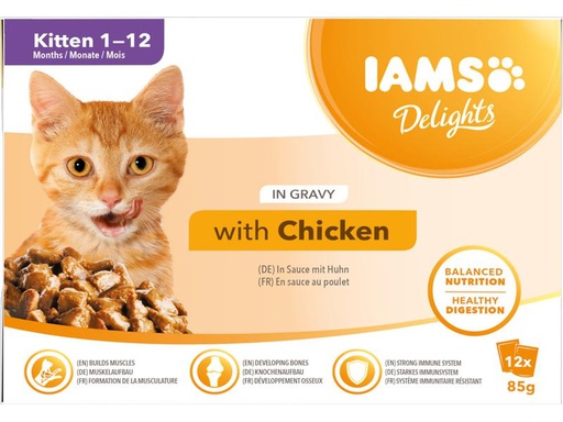 [90249447 1428389] Iams Nassfutter Delights Kitten Huhn 12 x 85g in Sauce