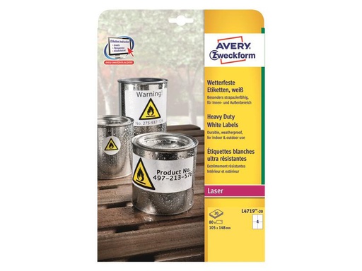 [90249864 1399713] Avery Zweckform Laser-Etiketten 105 x 148 mm, 20 Blatt
