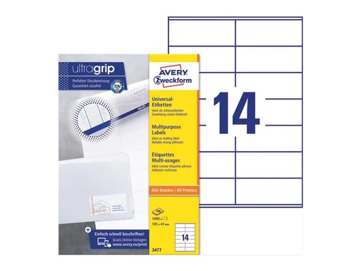 [90249884 1399686] Avery Zweckform Universal-Etiketten 3477 105 x 41 mm, 100 Blatt