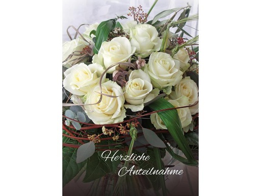 [90250432 1408478] Natur Verlag Trauerkarte Bouquet weisse Rosen 17.5 x 12.2 cm