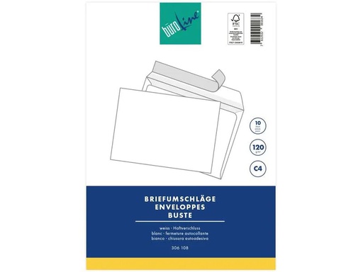 [90250805 1400977] Büroline Couvert C4 Blister Weiss, 10 Stück