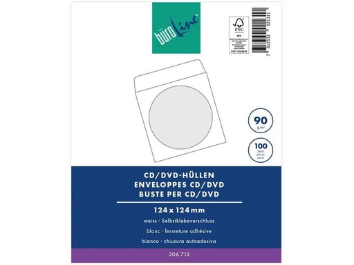 [90250849 1400729] Büroline Hülle CD / DVD Weiss, 100 Stück