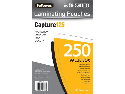 [90044013 85431] Fellowes Laminierfolie A4, , 250 Stück, Glänzend