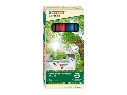[90251695 1399252] edding Permanent-Marker 22 EcoLine 4 Stück, Mehrfarbig