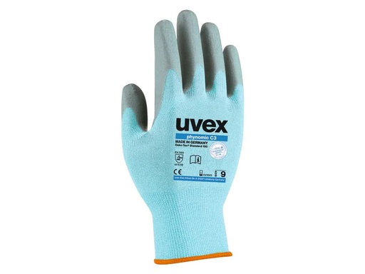 [90252032 1390297] uvex Schnittschutzhandschuh Phynomic C3, 9, Blau/Grau, 1 Paar