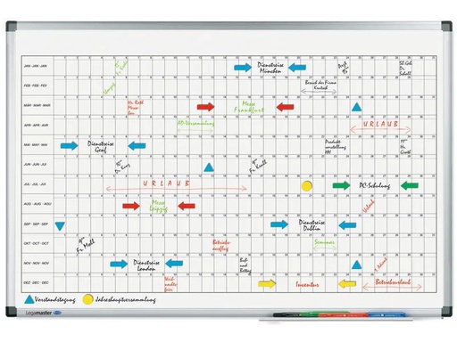 [90252292 1393364] Legamaster Magnethaftendes Whiteboard Jahresplaner, 60 cm x 90 cm