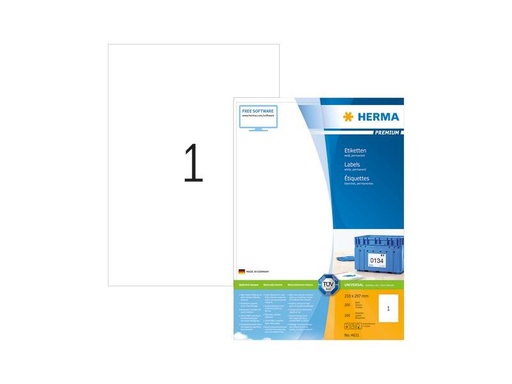 [90252685 1397085] HERMA Universal-Etiketten Premium, 21 x 29.7 cm, 200 Etiketten