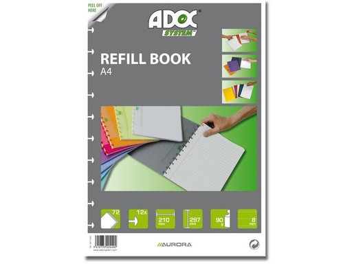 [90252731 1397897] Adoc Notizheft Pap-Ex-Ersatzblätter A4, liniert, 72 Stück