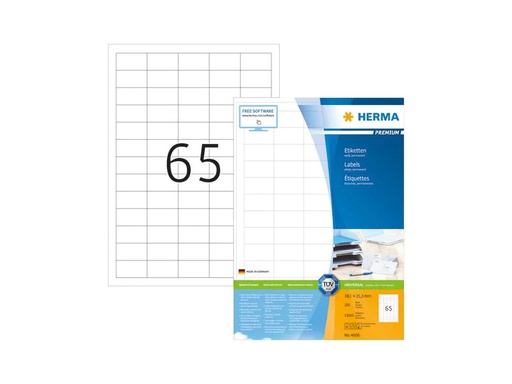 [90252849 1397078] HERMA Universal-Etiketten Premium, 3.8 x 2.12 cm, 13000 Etiketten