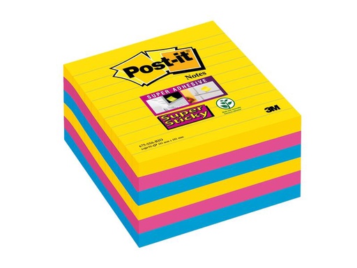 [90253899 1403983] Post-it Notizzettel Super Sticky 10.1 x 10.1 cm, 6 Blöcke, liniert