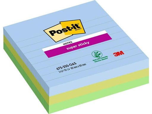 [90254061 1403978] Post-it Notizzettel Super Sticky 10 x 10 cm, 3 Blöcke, liniert
