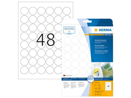 [90254217 1397021] HERMA Universal-Etiketten Ø 3 cm, 1200 Etiketten