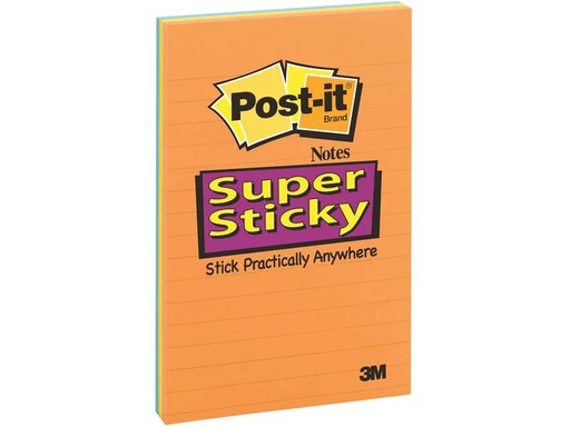 [90254245 1403979] Post-it Notizzettel Super Sticky liniert 10.2 x 15.2 cm 3 Blöcke