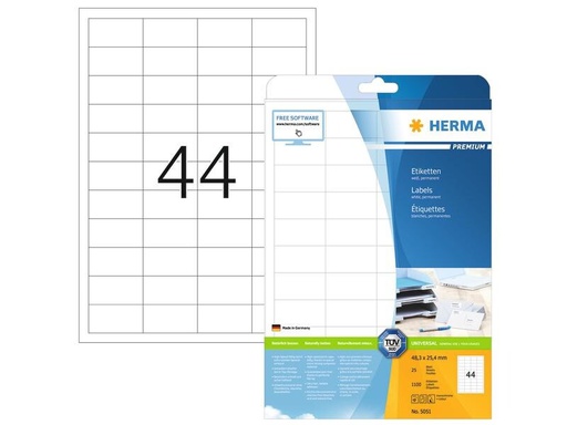 [90254430 1397094] HERMA Universal-Etiketten Premium, 4.83 x 2.54 cm, 1100 Etiketten