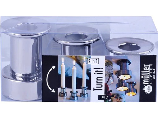 [90255579 1429330] müller Kerzen Kerzenhalter 2 in 1 1 Stück, Silber