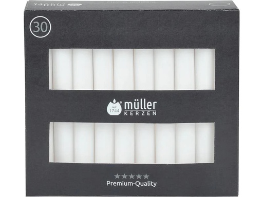 [90255595 1429256] müller Kerzen Stabkerze 17.5 x 2 cm, Weiss, 30 Stück