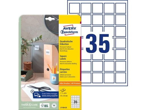 [90255716 1444282] Avery Zweckform QR Code Etiketten 35 x 35 mm, Weiss, 875 Stück
