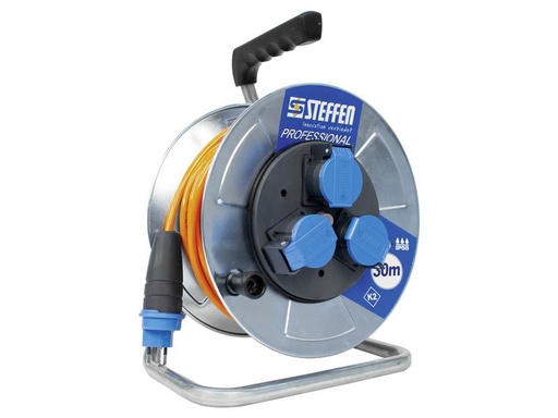 [90255772 1419903] STEFFEN Kabelrolle Professional 30 m 3x T13, IP55, Silber