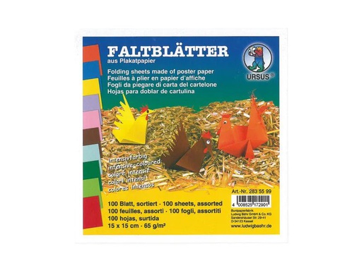 [90256364 1408968] URSUS Faltblätter Origami 15 x 15 cm, 65 g/m²,  100 Stück