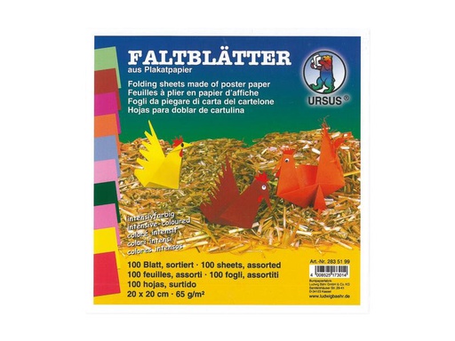 [90256578 1408969] URSUS Faltblätter Origami 20 x 20 cm, 65 g/m²,  100 Stück