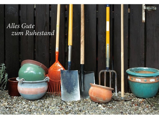 [90257014 1408471] Natur Verlag Glückwunschkarte Gartengeräte 17.5 x 12.2 cm