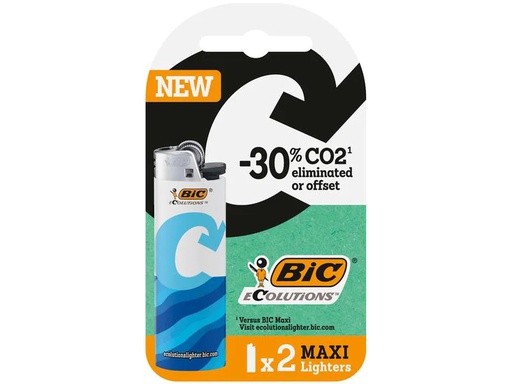 [90257839 1453088] BIC Reibradfeuerzeug J26 Maxi Ecolutions, Assortiert, 2er Box